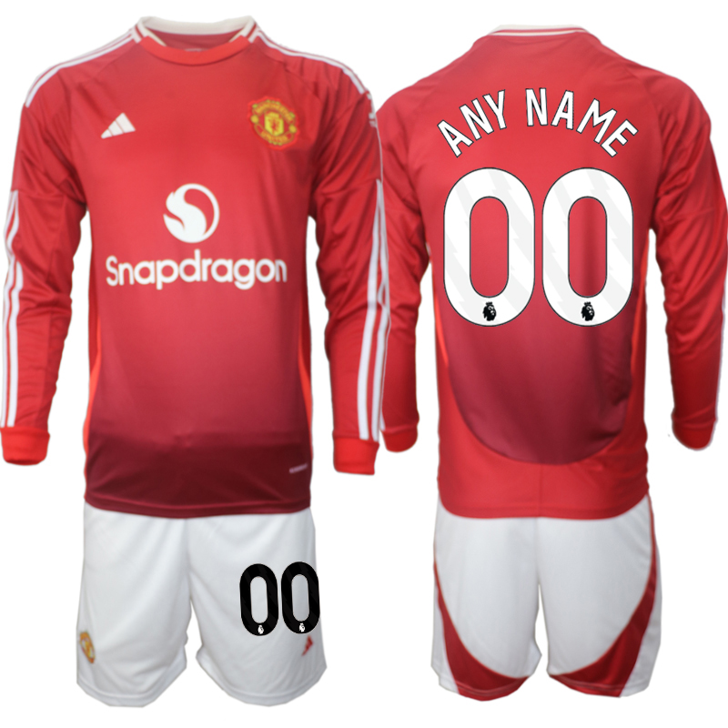 Men 2024-2025 Club Manchester United home Long Sleeves Red Customized Soccer Jersey